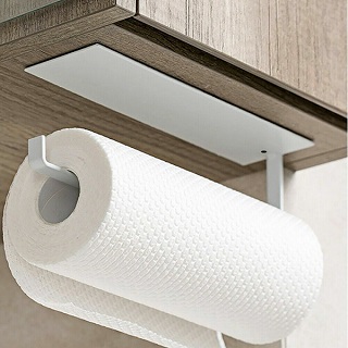 WHITE UNDER CABINET KITCHEN ROLL PAPER HOLDER TOILET TOWEL TOWEL RACK SELF ADHESIVE
